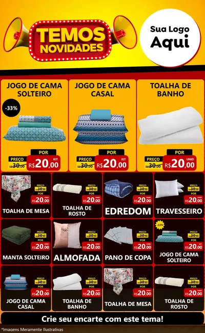 Modelo de Encarte para Encarte Grande com o tema Temos Novidades para Cama, Mesa e Banho