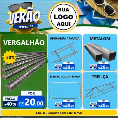 Modelo de Rede Social para Feed Facebook com o tema Verão de Ofertas para Ferragens