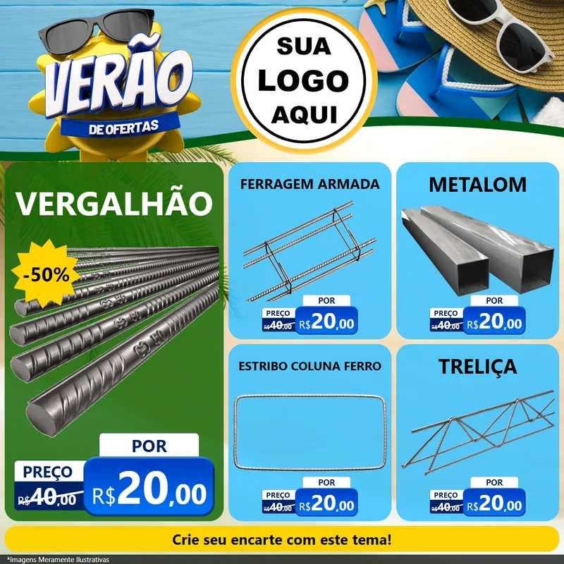 Modelo de Rede Social para Feed Facebook com o tema Verão de Ofertas para Ferragens