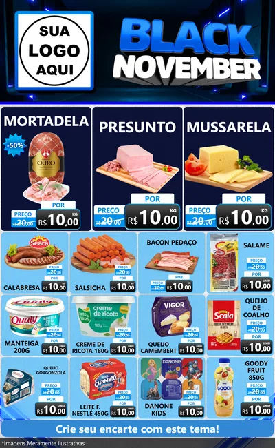 Modelo de Encarte para Encarte Grande com o tema Black November para Frios e Laticínios