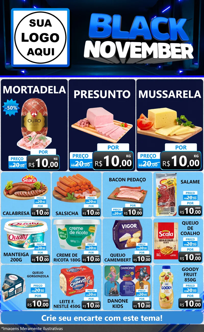 Modelo de Encarte para Encarte Grande com o tema Black November para Frios e Laticínios