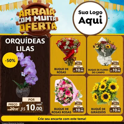 Modelo de Rede Social para Feed Facebook com o tema Ofertas de São João - Junina para Floricultura e jardim