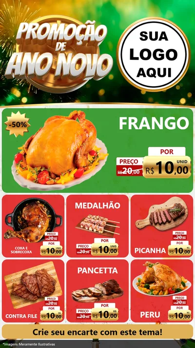 Modelo de Rede Social para Stories com o tema Promoção de Ano Novo para Assados