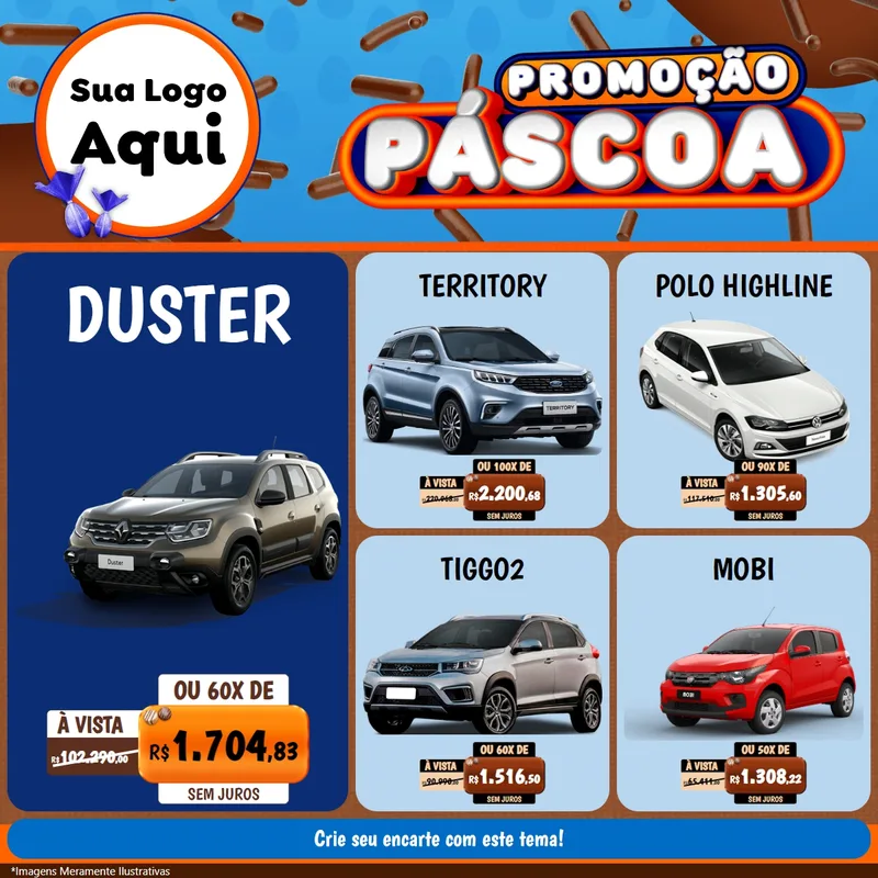 Modelo de Rede Social para Feed Facebook com o tema Promoção Páscoa para Concessionaria de Carros