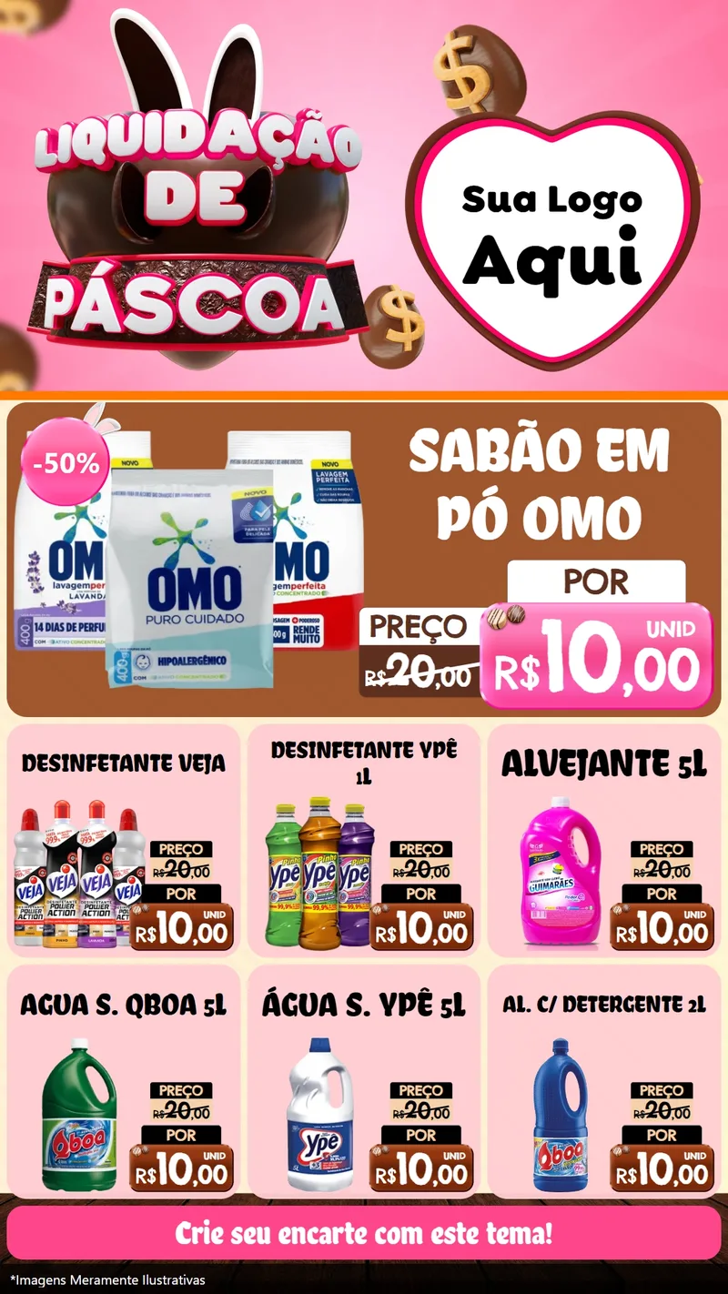 Modelo de Rede Social para Stories com o tema Liquidação de Páscoa para Produtos de Limpeza