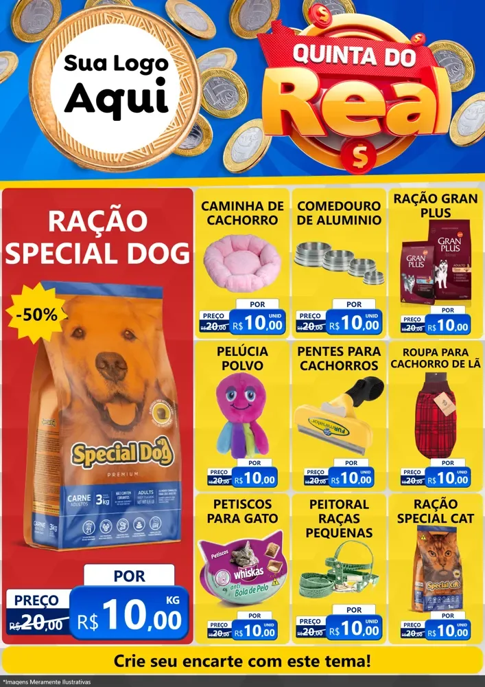 Modelo de Encarte para Encarte A4 Vertical com o tema Quinta do Real para Pet Shop