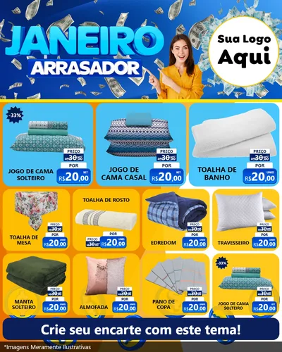 Modelo de Rede Social para Feed Instagram com o tema Janeiro Arrasador para Cama, Mesa e Banho