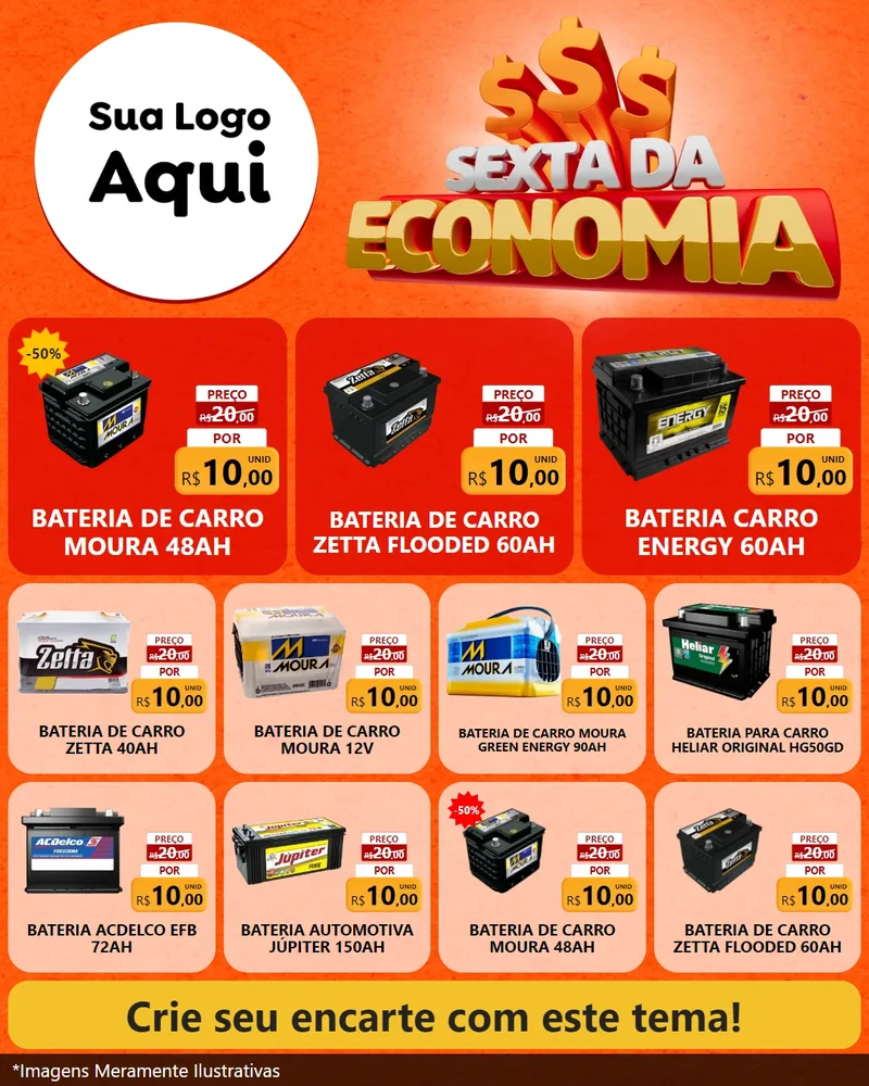 Modelo de Rede Social para Feed Instagram com o tema Sexta da Economia para Baterias Elétricas