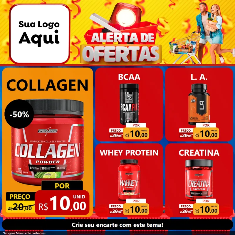 Modelo de Rede Social para Feed Facebook com o tema Alerta de Ofertas para Suplementos alimentares