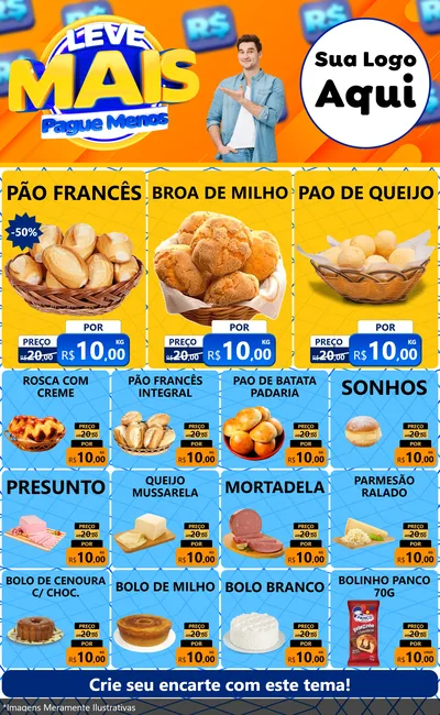 Modelo de Encarte para Encarte Grande com o tema Leve Mais, Pague Menos para Padaria