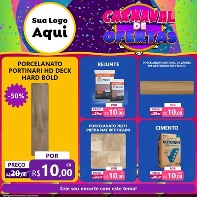 Modelo de Rede Social para Feed Facebook com o tema Carnaval de Ofertas para Pisos e revestimentos