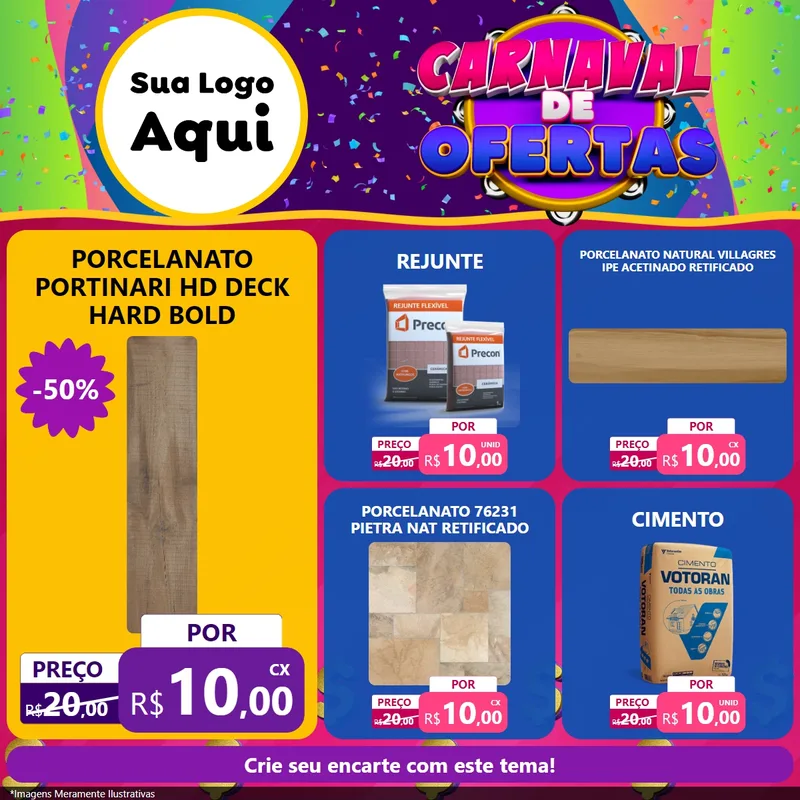 Modelo de Rede Social para Feed Facebook com o tema Carnaval de Ofertas para Pisos e revestimentos