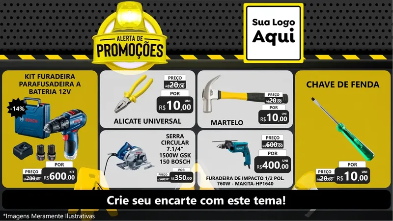 Modelo de TV para TV Horizontal com o tema Alerta de Promoções para Maquinas e Ferramentas