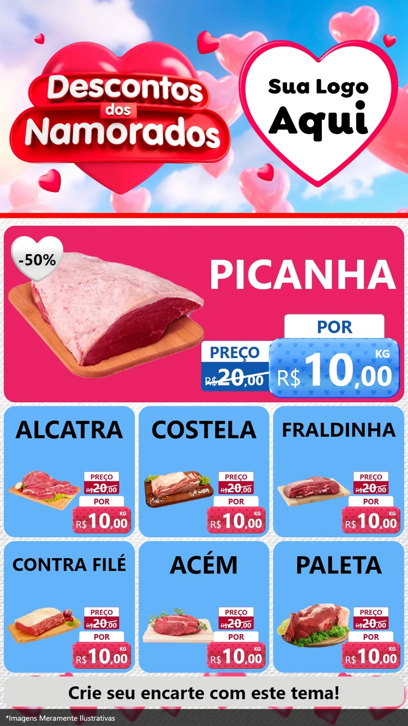 Modelo de Rede Social para Stories com o tema Descontos dos Namorados para Açougue
