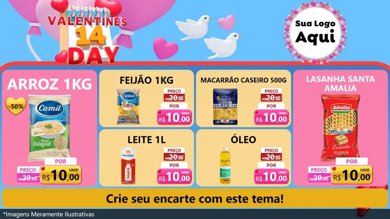 Modelo de TV para TV Horizontal com o tema Valentine's Day para Supermercado