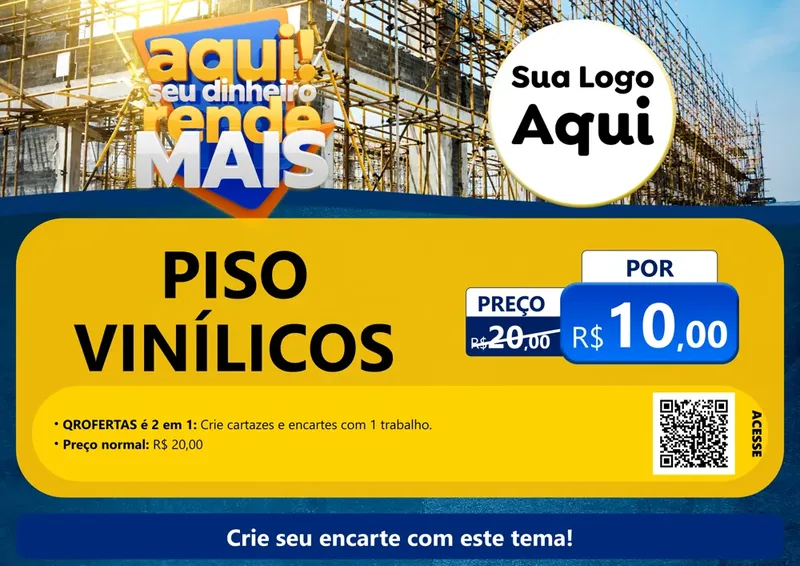 Modelo de Cartaz para Cartaz A4 Horizontal com o tema Aqui Seu Dinheiro Rende Mais para Material para Construção