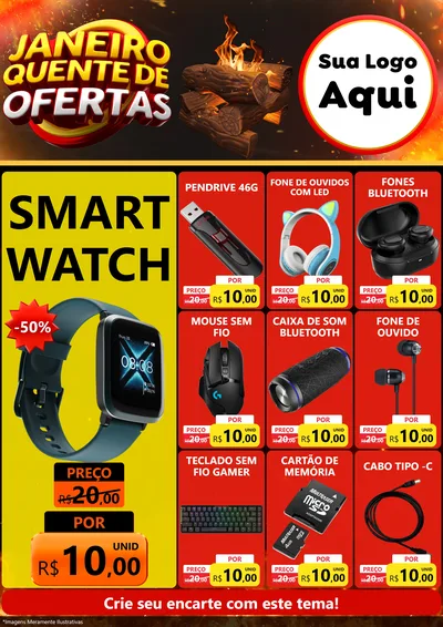 Modelo de Encarte para Encarte A4 Vertical com o tema Janeiro Quente de Ofertas para Informática