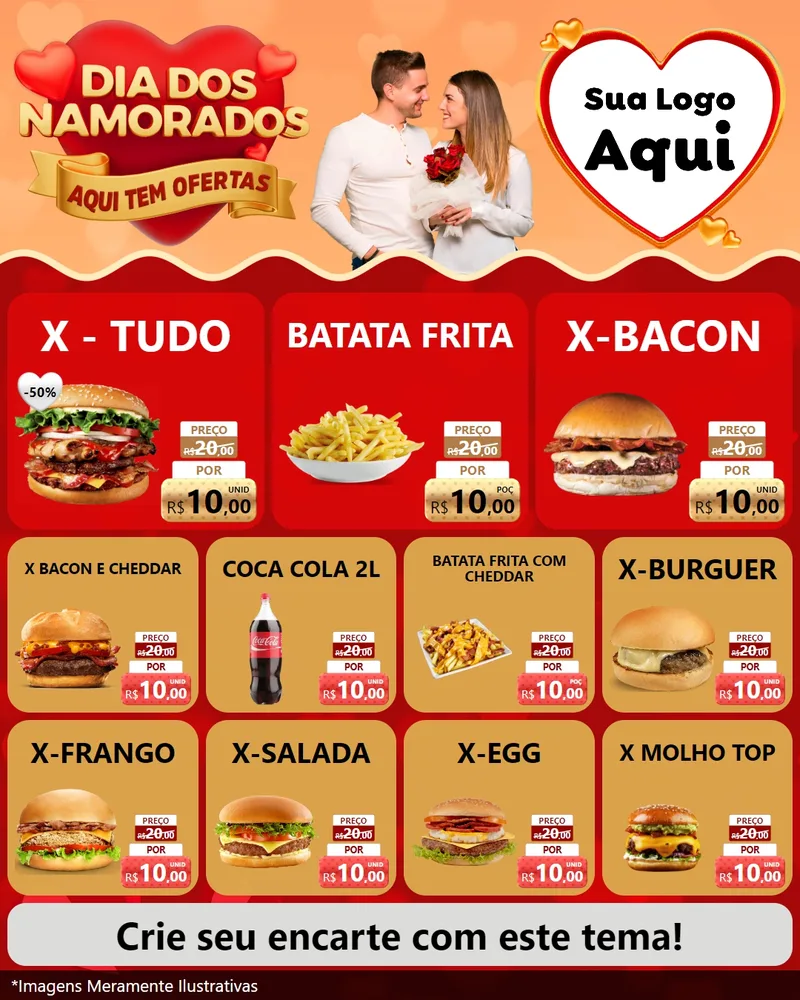 Modelo de Rede Social para Feed Instagram com o tema Dia dos Namorados - Aqui Tem Ofertas para Hamburgueria