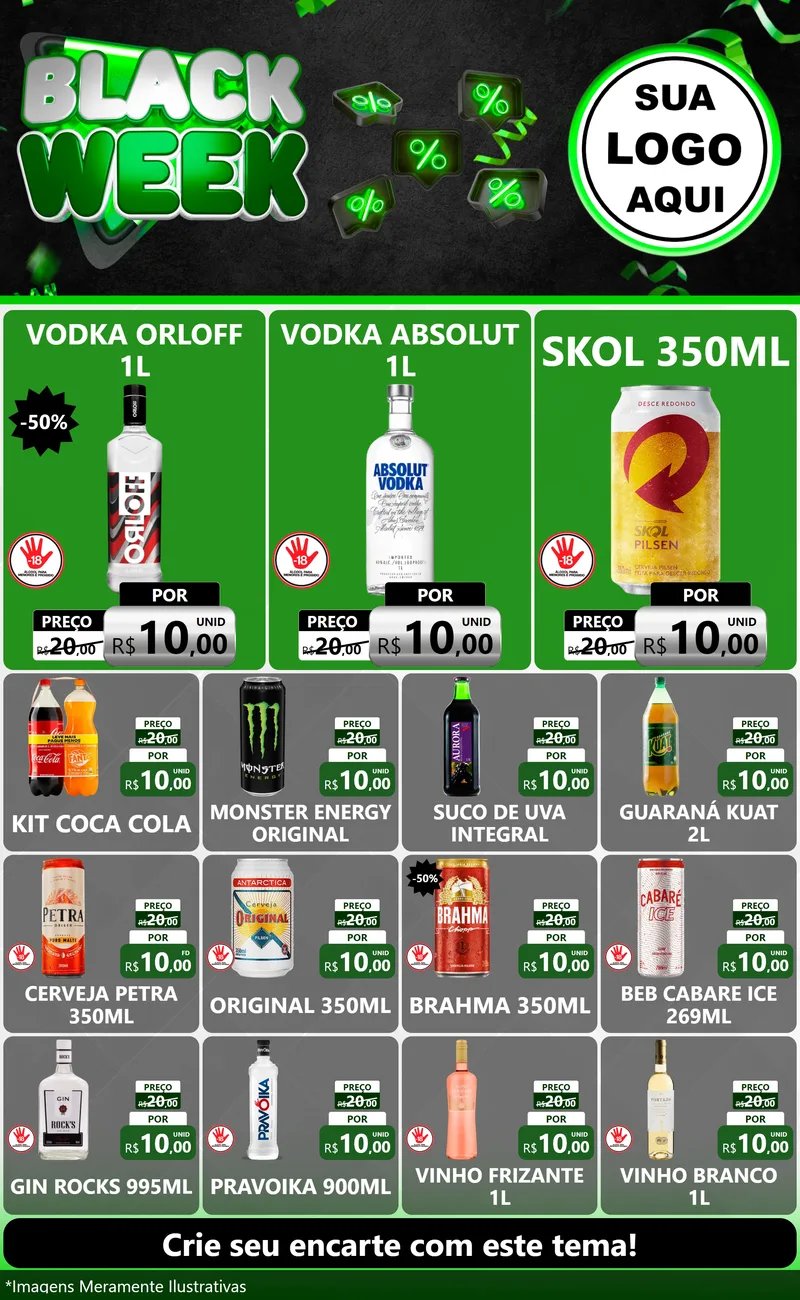 Modelo de Encarte para Encarte Grande com o tema Black Week para Distribuidora de bebidas