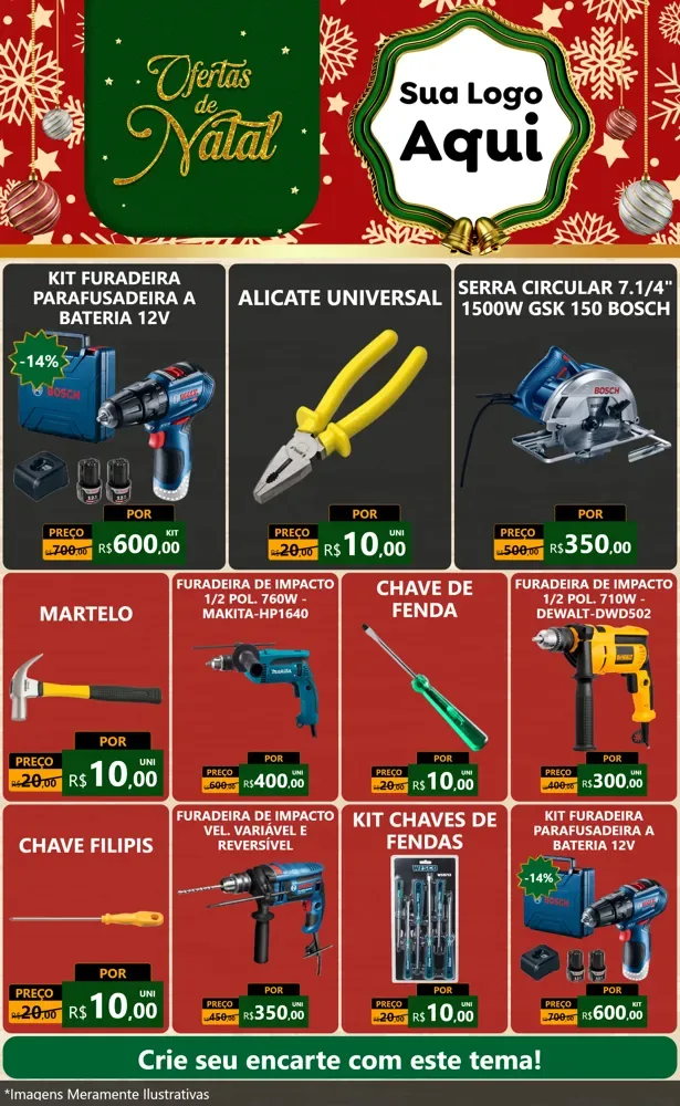 Modelo de Encarte para Encarte Grande com o tema Natal de Ofertas para Maquinas e Ferramentas