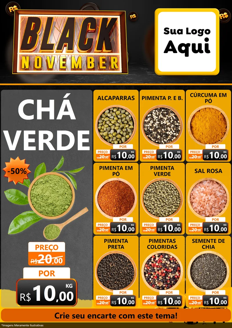 Modelo de Encarte para Encarte A4 Vertical com o tema Black November para Produtos Naturais