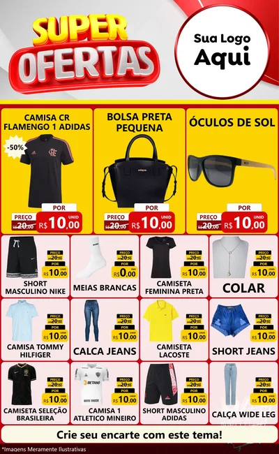Modelo de Encarte para Encarte Grande com o tema Super Ofertas para Roupas e acessórios