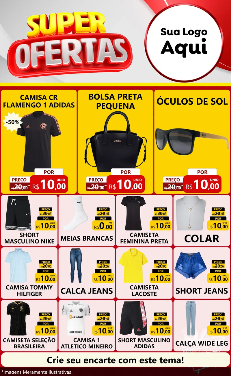 Modelo de Encarte para Encarte Grande com o tema Super Ofertas para Roupas e acessórios