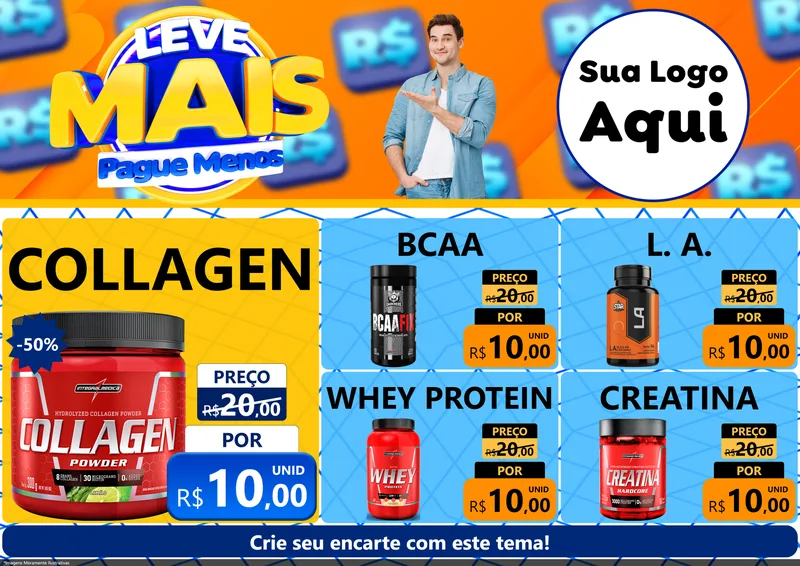 Modelo de Encarte para Encarte A4 Horizontal com o tema Leve Mais, Pague Menos para Suplementos alimentares