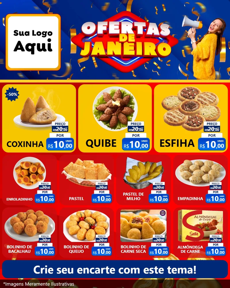 Modelo de Rede Social para Feed Instagram com o tema Ofertas de Janeiro para Salgadaria