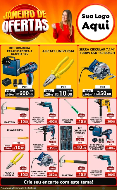 Modelo de Encarte para Encarte Grande com o tema Janeiro de Ofertas para Maquinas e Ferramentas