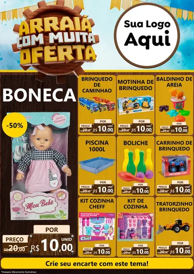 Modelo de Encarte para Encarte A4 Vertical com o tema Ofertas de São João - Junina para Brinquedos