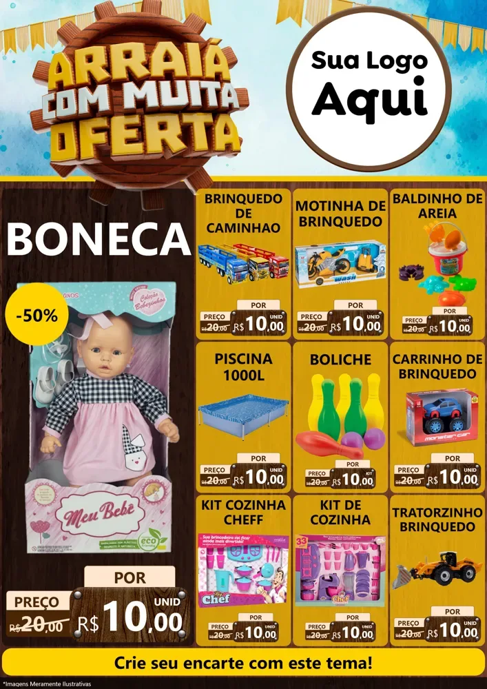 Modelo de Encarte para Encarte A4 Vertical com o tema Ofertas de São João - Junina para Brinquedos