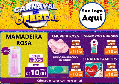 Modelo de Encarte para Encarte A4 Horizontal com o tema Carnaval de Ofertas para Bebês