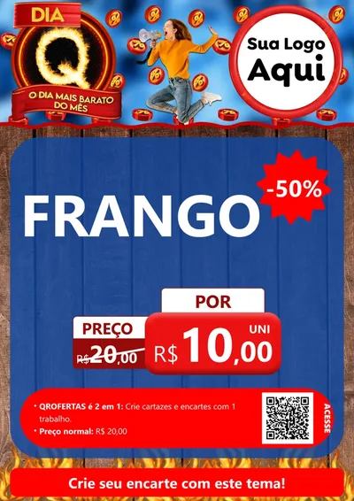 Modelo de Cartaz para Cartaz A4 Vertical com o tema Dia Q - O Dia Mais Barato Do Mês para Assados