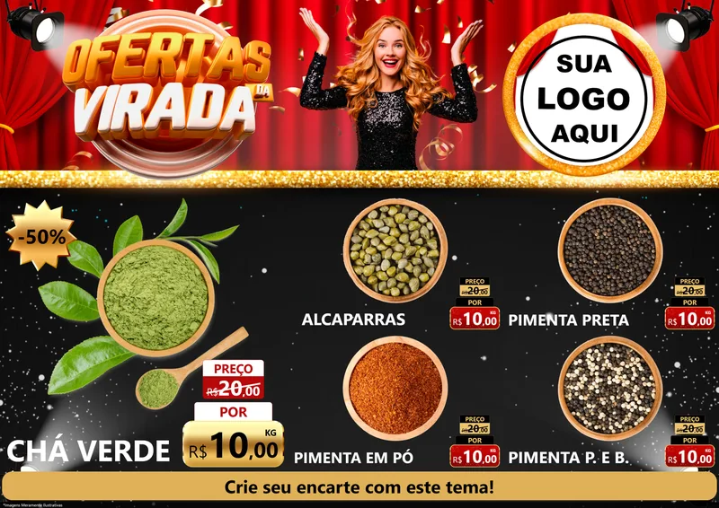 Modelo de Encarte para Encarte A4 Horizontal com o tema Ofertas da Virada para Produtos Naturais