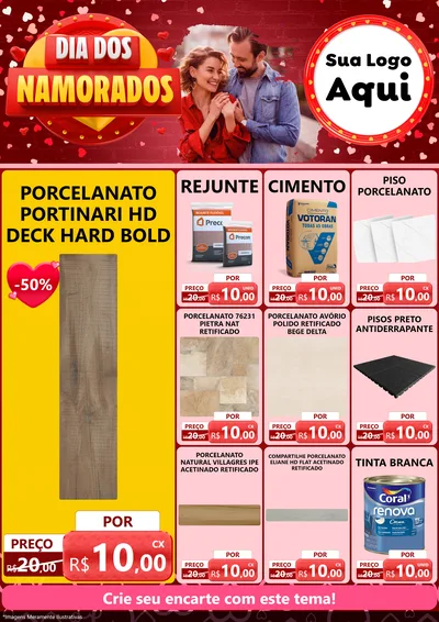 Modelo de Encarte para Encarte A4 Vertical com o tema Dia Dos Namorados para Pisos e revestimentos