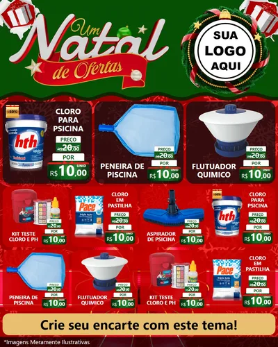 Modelo de Rede Social para Feed Instagram com o tema Um Natal de Ofertas para Produtos para Piscina
