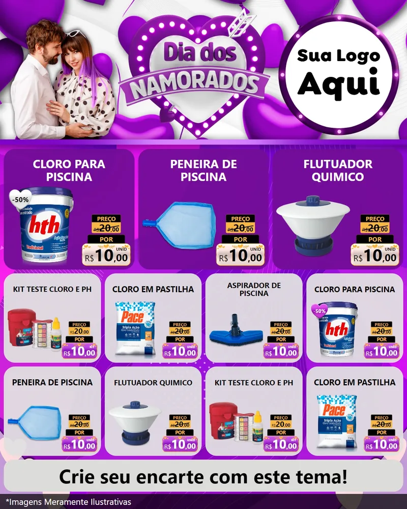 Modelo de Rede Social para Feed Instagram com o tema Dia dos Namorados para Produtos para Piscina