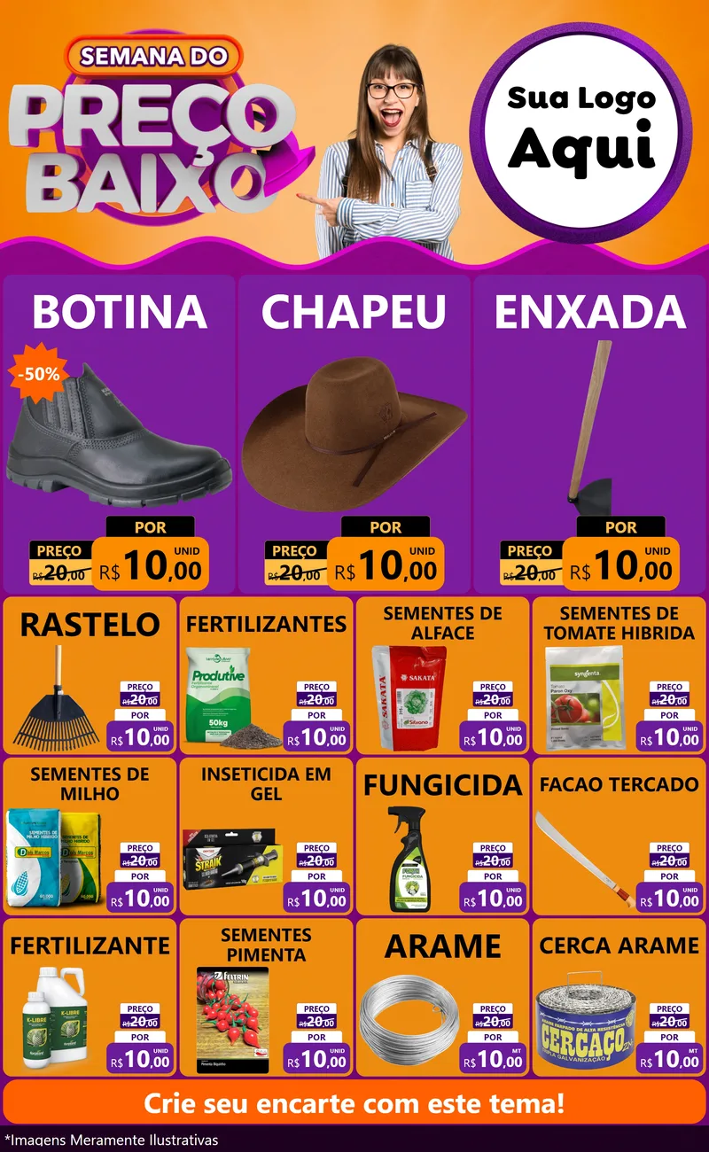 Modelo de Encarte para Encarte Grande com o tema Semana do Preço Baixo para Agropecuária