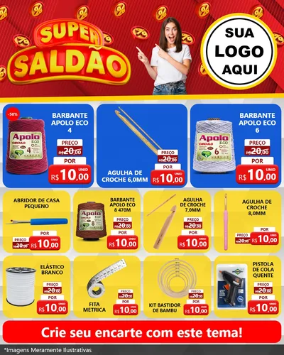 Modelo de Rede Social para Feed Instagram com o tema Super Saldão para Armarinho e Aviamentos