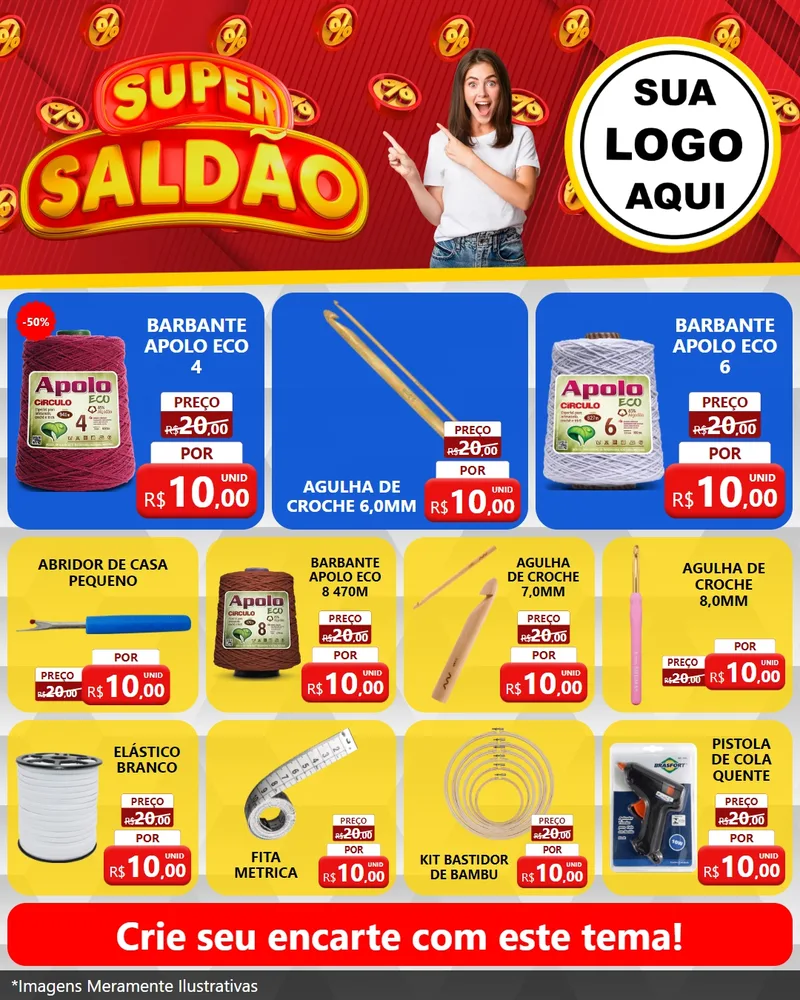 Modelo de Rede Social para Feed Instagram com o tema Super Saldão para Armarinho e Aviamentos