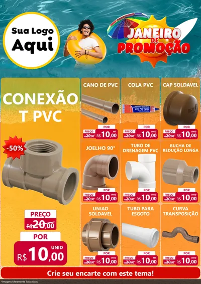 Modelo de Encarte para Encarte A4 Vertical com o tema Janeiro de Promoção para Tubos e conexões