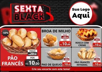 Modelo de Encarte para Encarte A4 Horizontal com o tema Sexta Black para Padaria