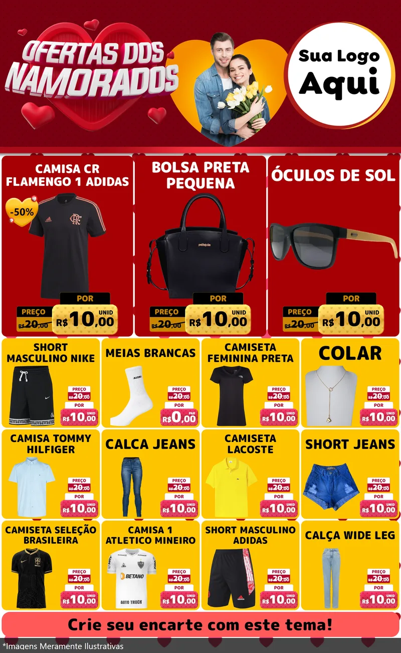 Modelo de Encarte para Encarte Grande com o tema Ofertas Dos Namorados para Roupas e acessórios