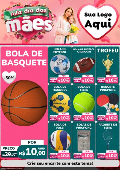 Modelo de Encarte para Encarte A4 Vertical com o tema Feliz Dia das Mães para Artigos Esportivos