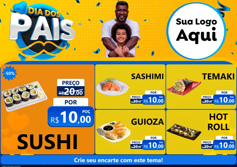 Modelo de Encarte para Encarte A4 Horizontal com o tema Dia dos Pais para Comida japonesa
