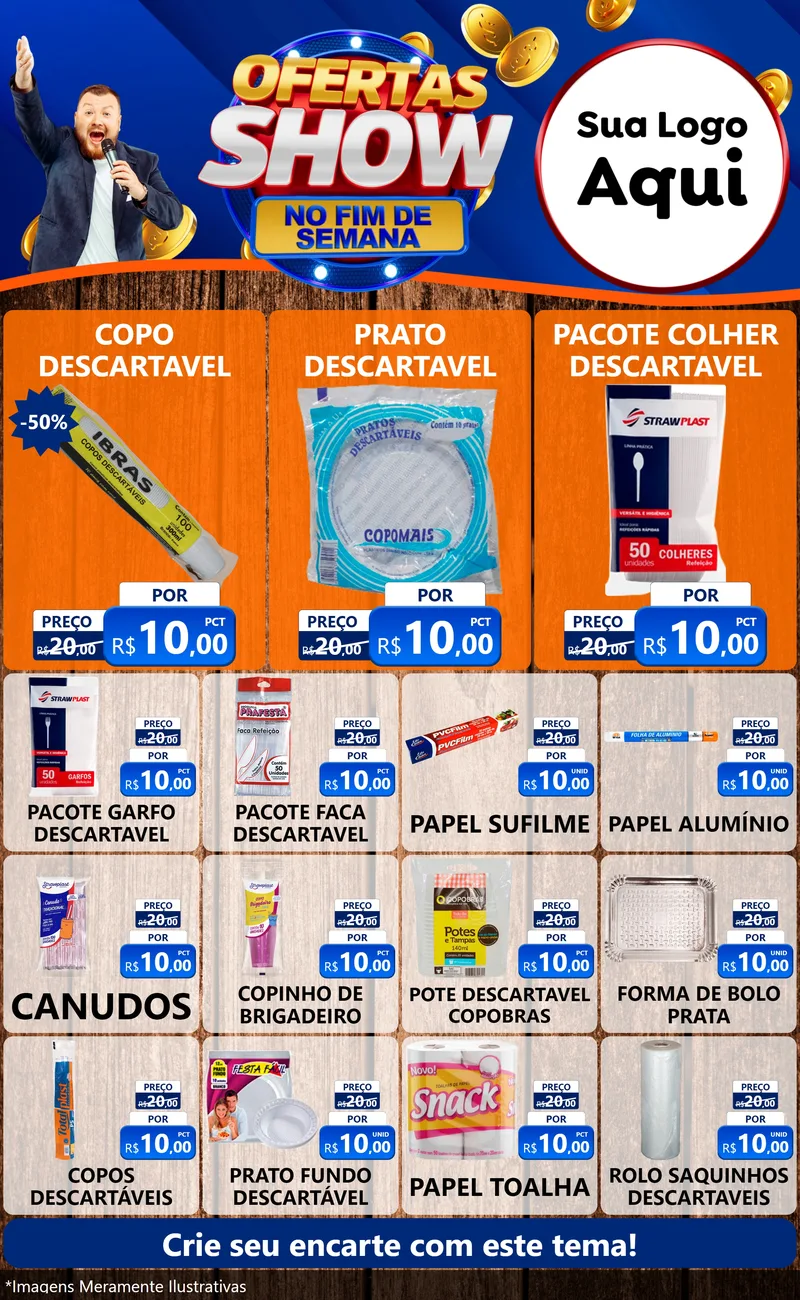 Modelo de Encarte para Encarte Grande com o tema Ofertas Show No Fim De Semana para Embalagens