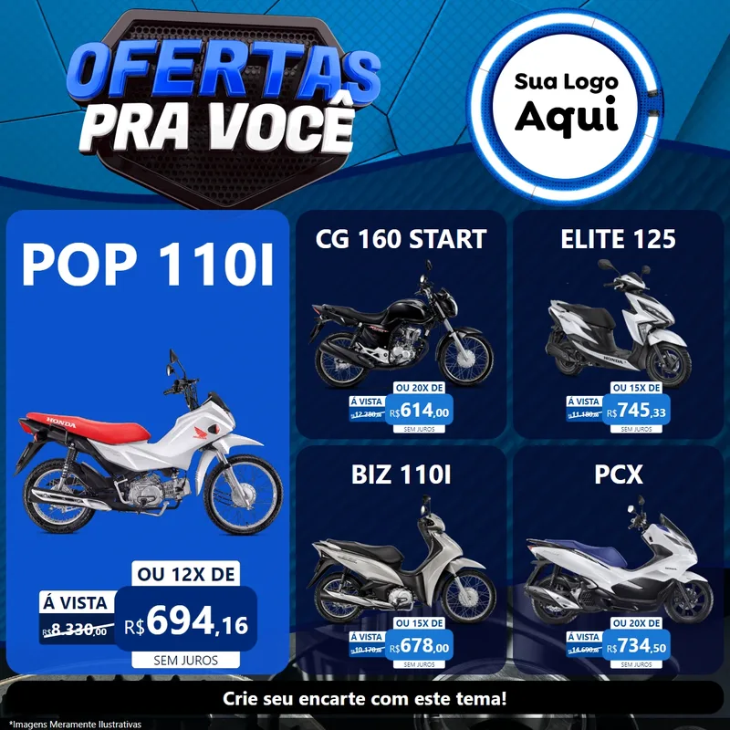 Modelo de Rede Social para Feed Facebook com o tema Ofertas Para Você - Auto e Motopeças para Concessionaria de Motos