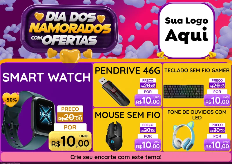 Modelo de Encarte para Encarte A4 Horizontal com o tema Dia Dos Namorados Com Ofertas para Informática