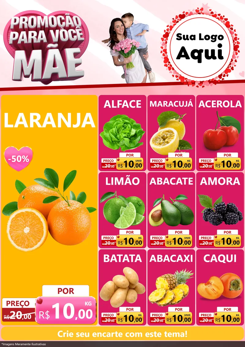Modelo de Encarte para Encarte A4 Vertical com o tema Promoção Para Você Mãe para Hortifrúti